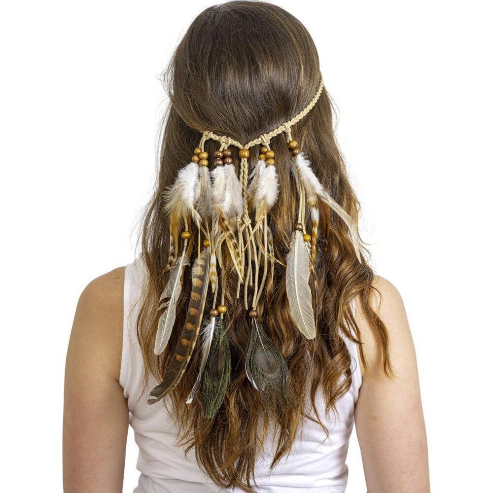 Feather Headband Accessories Native American Tribal Costume Women Kids